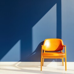 Aufkleber - Mid-Century Modern Hospital Reception with Blue Accent Wall and Leather Chair - Healthcare Environment Design and Professional Wait Area Setup for Improved Patient Experience