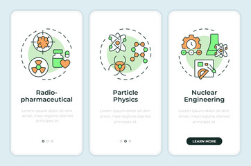 Wall Mural - Nuclear sciences onboarding mobile app screen. Studying radiation. Walkthrough 3 steps editable graphic instructions with linear concepts. UI, UX, GUI template. Montserrat SemiBold, Regular fonts used