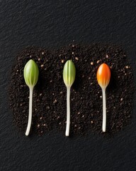 Aufkleber - Minimalist Plant Growth Seedling Development on Textured Soil - Educational Botanical Visualization and Sustainable Agriculture Content for Eco-Conscious Audiences