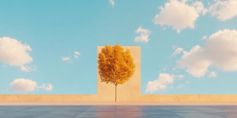Aufkleber - Contemporary Urban Oasis Minimalist Autumn Tree in Concrete Landscape - Architectural Balance and Sustainable Urban Planning for Eco-Conscious Design