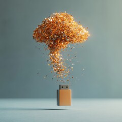 Aufkleber - Surreal Digital Evolution Disintegrating USB and Pixelated Data Cloud in Modern Tech Aesthetic for Cloud Storage Marketing and Business Innovation