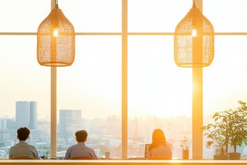 Aufkleber - Contemporary Co-Working Harmony Diverse Nomad Families in Vibrant Open Space with Modern Furnishings - Boosting Flexibility and Cultural Exchange in Digital Projects