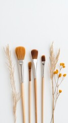 Poster - Minimalist Artistry Showcase Premium Natural Brushes and Botanical Accents on White Canvas - Modern Studio Styling and Professional Creative Branding Content