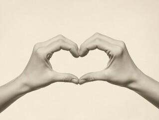 Aufkleber - Minimalist Connection Imagery Sepia-Toned Hands Forming Heart in Negative Space - Social Media Engagement and Relationship Messaging for Emotional Branding