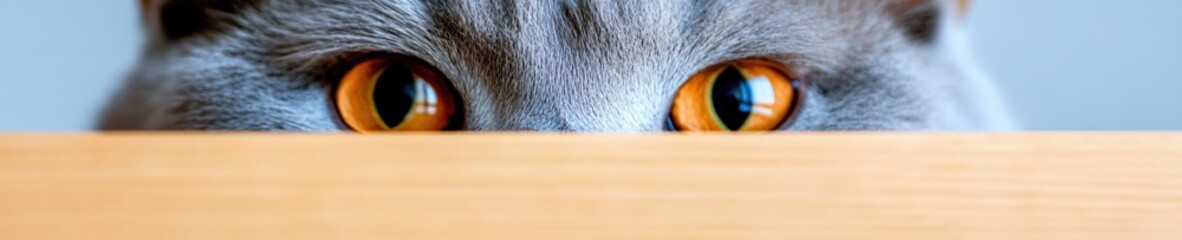 Poster - Contemporary Urban Living British Shorthair Cat in Cozy Wooden Workspace - Modern Home Office Aesthetic and Work-Life Balance Content for Digital Creators