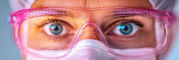 Poster - High-Tech Laboratory Insight Close-Up Medical Professional with Safety Goggles and Protective Gear - Dynamic Healthcare Marketing and Innovation Showcase