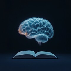 Aufkleber - AI-Driven Educational Innovation Holographic Brain and Open Book with Digital Data Streams - Futuristic Learning Technologies for Modern Classrooms and Virtual Training Environments
