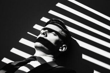 Leinwandbilder - Workplace Noir Dramatic Shadows in Modern HR Strategy - Black and White Aesthetic for Business Innovation and Introspective Office Atmospheres