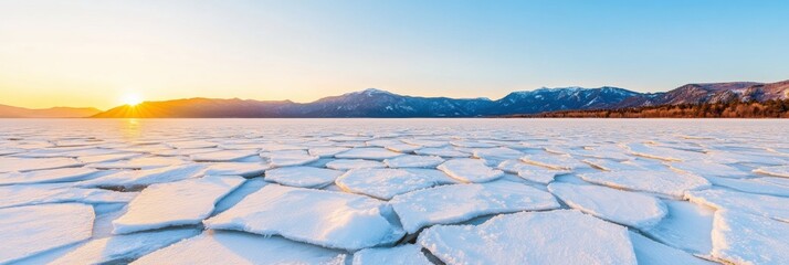 Poster - Geometric Ice Patterns on Frozen Lake Surface Stunning Natural Texture for Winter Adventure and Outdoor Branding in Eco-Tourism and Design Industries