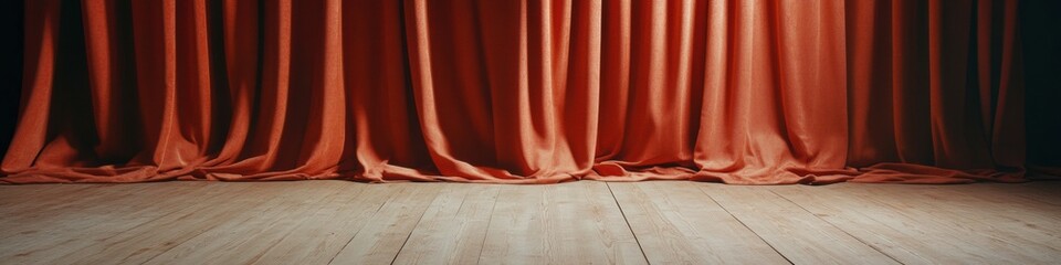 Aufkleber - Vintage Theater Aesthetic Classic Red Velvet Curtains on Wooden Stage - Captivating Performing Arts Visual for Modern Theatrical Marketing and Cultural Event Promotion