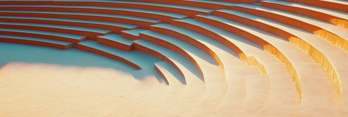 Poster - Minimalist Amphitheater Classroom Design Wooden Tiered Seating in Sunlit Study Hall - Modern Educational Architecture and Collaborative Learning Spaces for Academic Innovation