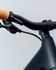 Poster - Matte-Black E-Bike at Stylish Urban Cafe Minimalist Transport Solution with Modern Textures for Tech Startups and Eco-Conscious Commuters in Vibrant City Spaces