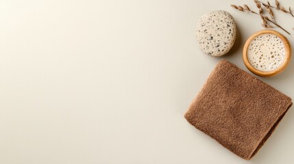 Poster - Organic Bath Rituals Natural Textured Elements with Eco-Friendly Soap and Towel - Luxury Wellness Marketing and Sustainable Self-Care Inspiration