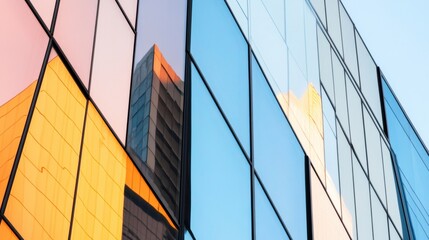 Poster - Contemporary Glass Facade Design Reflective Skyscraper Patterns for Urban Development and Architectural Innovation in Modern Cities