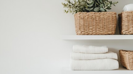 Poster - Minimalist Laundry Room Textured Woven Baskets and Linen on Clean Shelves - Interior Design Insights and Sustainable Home Organization for Modern Living
