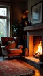 © Gon - Cozy living room fireplace armchair, warm light, gas fireplace, winter
