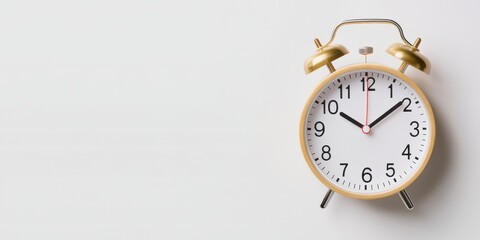 Leinwandbilder - Minimalist Gold Alarm Clock on White Surface Time Management and Planning Visuals for Modern Business Strategy and Corporate Branding
