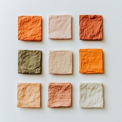 Aufkleber - Color Harmonization in Fabric Squares Textured Cotton Swatches on Minimalist Grid - Interior Design Inspiration and Textile Merchandising for Modern Home Decor Enthusiasts