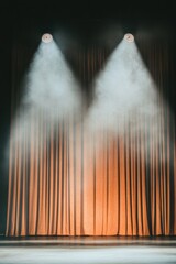 Poster - Dramatic Event Stage Lux Velvet Curtains with Spotlight on Smoky Industrial Set - Entertainment Industry Recognition Display and Event Planning Precision