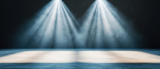Fototapete - Sleek Marble Stage Design Matte Navy Flooring with Dramatic Spotlights - Showcasing Modern Innovation for Tech Launches and Luxury Event Marketing