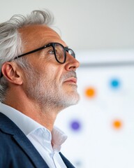 Aufkleber - Silver-Haired Leadership Charismatic Elder Entrepreneur Inspiring in a Sleek Conference Room - Professional Growth and Business Strategy Development