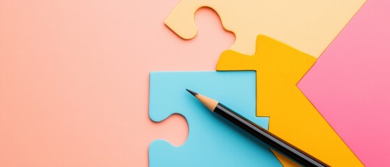Aufkleber - Contemporary Puzzle Collaboration Vibrant Geometric Puzzle Pieces on Smooth Workspace Visual Content for Strategic Partnership and Creative Problem-Solving in Business Innovation