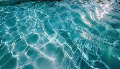 Poster - crystal clear turquoise water with sunlight reflections in a swimming pool, abstract rippling texture for backgrounds and design

