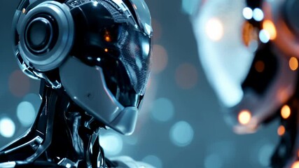 Poster - Advanced robotic evolution: futuristic ai robots in steady progression with glowing features