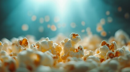Poster - popcorn close-up. Concept of watching movies in a cinema.