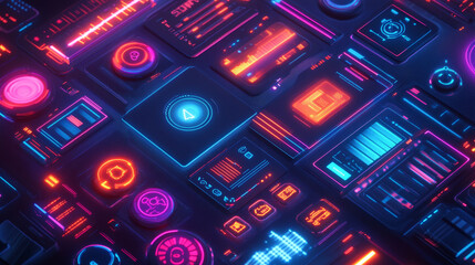Poster - Futuristic interface space motion graphic infographic game and ui ux elements hud design graph wave bar hologram vector illustration.