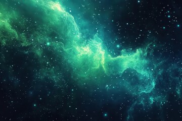 Poster - Electric green and blue abstract fractal universe captures cosmic beauty and movement, Electric Green and Blue Abstract Fractal Universe Space ing Background
