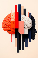 Poster - Minimalist abstract representation of a brain with clean lines and pastel color blocks, gentle