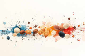 Aufkleber - Floating abstract collage of mixed nuts blended with watercolor splashes, soft gradient