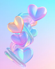 Aufkleber - Surreal arrangement of floating translucent hearts intertwined with swirling pastel ribbons, gentle