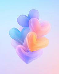 Poster - Surreal arrangement of floating translucent hearts intertwined with swirling pastel ribbons, gentle