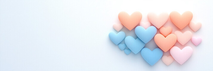 Leinwandbilder - Minimalist overhead shot featuring pastel-toned heart shapes cut from various textures, refined