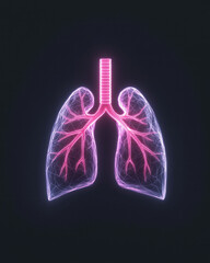 Aufkleber - Futuristic design featuring neon-outlined lungs intersecting geometric forms, sharp contrasts,