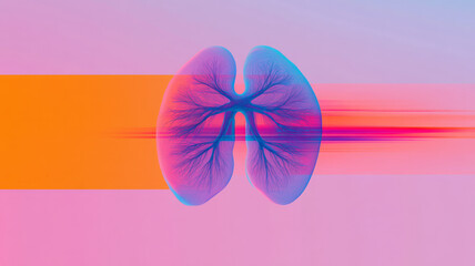 Poster - Dynamic collage of lung outlines fused with glitch-inspired elements, vibrant saturation, dramatic