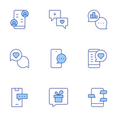 Poster - chat icons set. line duotone style, editable stroke. chat, viral, analytics