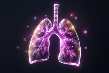 Aufkleber - Ethereal scene with lungs sketched in glowing lines, soft radiant background, smooth gradient