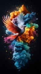 Poster - a celestial phoenix igniting in a burst of cosmic flames, its wings stretching across the nebula, vi