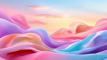 Poster - Colorful Abstract Landscape with Soft Curved Waves at Sunset