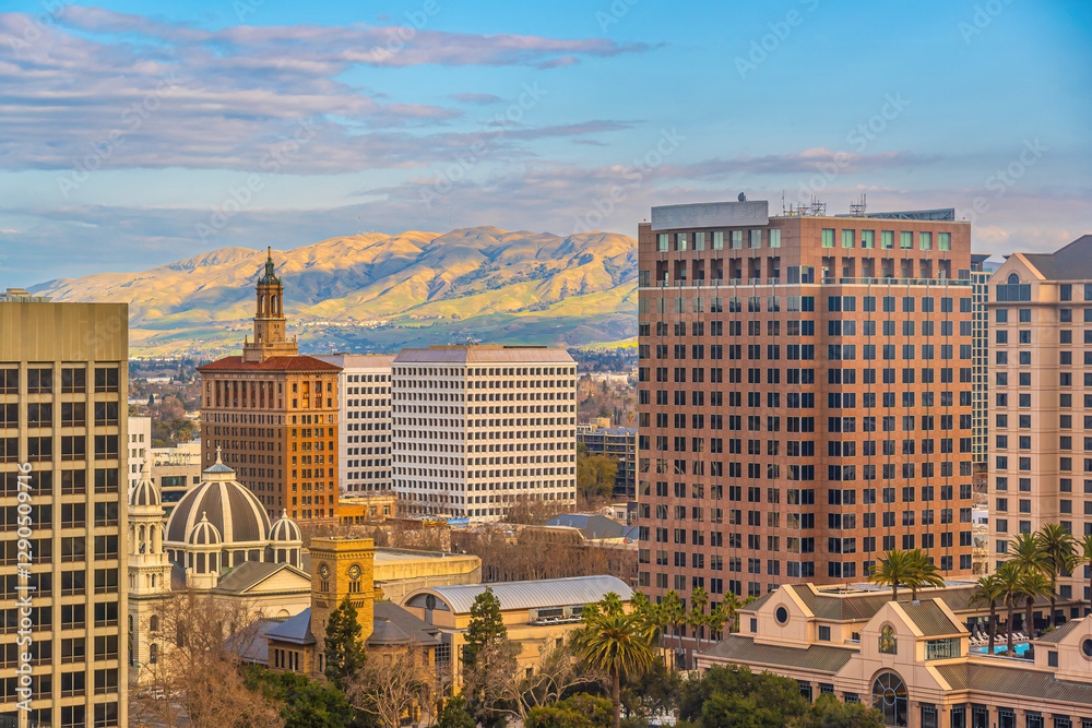 Downtown San Jose city skyline, cityscape of Silicon Valley in ...