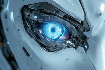 Aufkleber - Close-up view of a futuristic robot eye showcasing advanced technology and intricate design