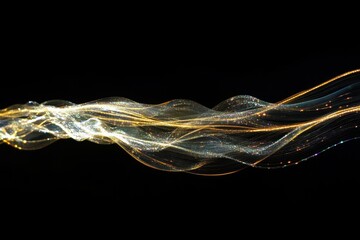 Poster - Flowing fiber optic cable creates light trails on a dark background, Fiber optic cable flowing across frame