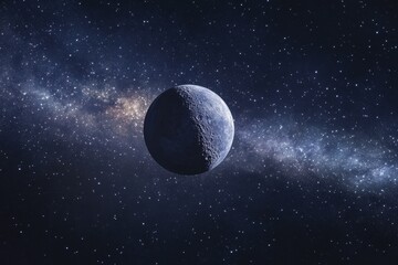 Wall Mural - spinning moon sphere in a galaxy with a visible solar system backdrop, spinning moon sphere galaxy i