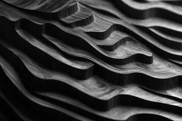 Poster - Stylized wavy bands create an abstract three-dimensional effect with dark tones in a seamless pattern, 4K Abstract Displaced Wavy Bands 3D CGI Seamless