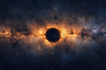 Wall Mural - cosmic black hole surrounded by fiery ring in deep space