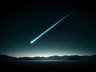 Poster - An enchanted night sky with a massive glowing comet streaking across, leaving a brilliant blue and white trail, sparkling stars filling the heavens, magical and surreal, astrophotography style,