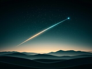 Poster - An enchanted night sky with a massive glowing comet streaking across, leaving a brilliant blue and white trail, sparkling stars filling the heavens, magical and surreal, astrophotography style,